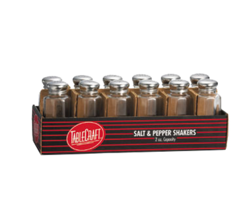 TableCraft Products C155-12 2 oz Paneled S&P Shakers, Stainless Steel Tops