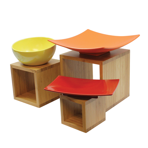 TableCraft Products  WBAM3  Barclay Three Piece Riser Set, Bamboo Wood Set Includes Sizes: 5'', 7'', and 9'' Squares