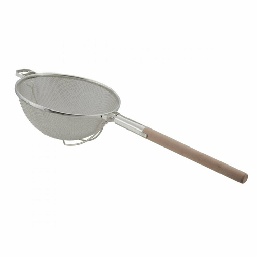 Libertyware WHSHD12 Strainer, 12'', stainless steel, double medium mesh, heavy duty reinforced, wood handle