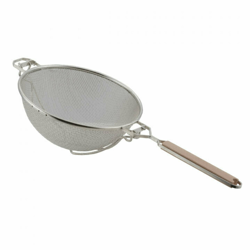 Libertyware WHSHD10 Strainer, 10'', stainless steel, double medium mesh, heavy duty reinforced, wood handle