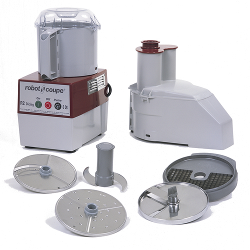 Robot Coupe R2DICE Combination Food Processor, 3 liter gray polycarbonate bowl, vegetable prep attachment with dicing capability, 2 HP, 120v