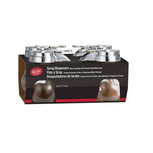 TableCraft Products  C406-4  6 oz Teardrop Glass Syrup Dispenser, Chrome Plated Metal Top (4 per Pack)