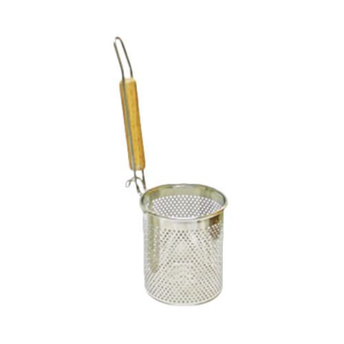 Thunder Group SLNS553 5'' X 5 1/4'' FLAT BOTTOM NOODLE SKIMMER, ROUND, STAINLESS STEEL W/WOOD HANDLE