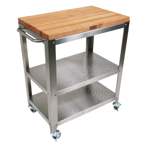John Boos CU-CULART30 Cucina Culinarte Cart, 30''W x 18-1/8''D x 36''H, Hard Rock Maple cutting board top, (2) perforated stainless undershelves
